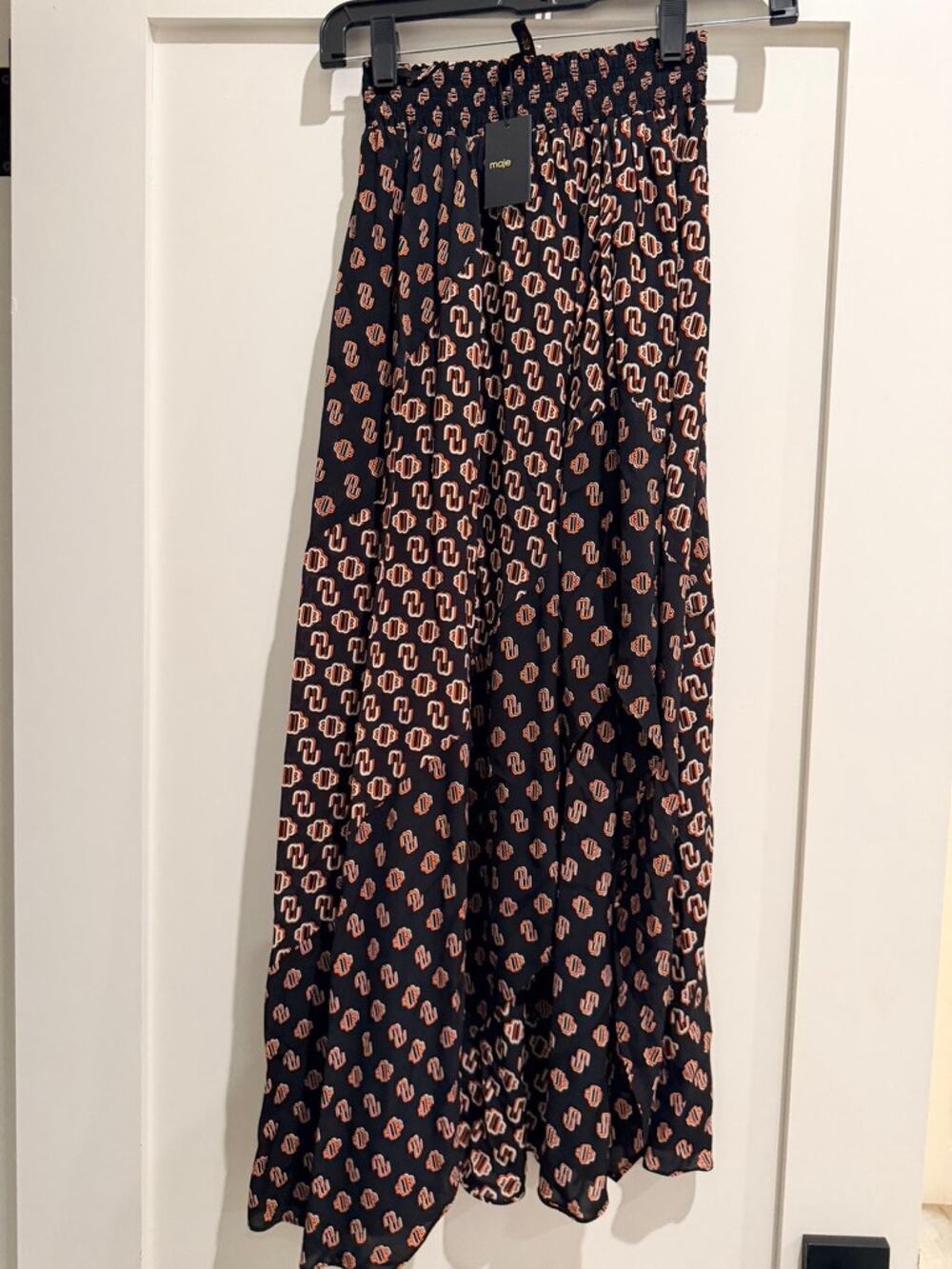 Maje Asymmetrical Logo Print Voile Midi Skirt - FR 34/ US 2